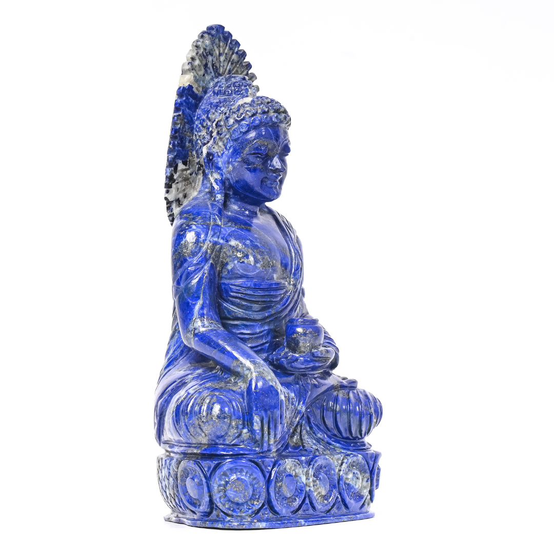 Majestic Hand Carved Lapis Lazuli Buddha Sculpture