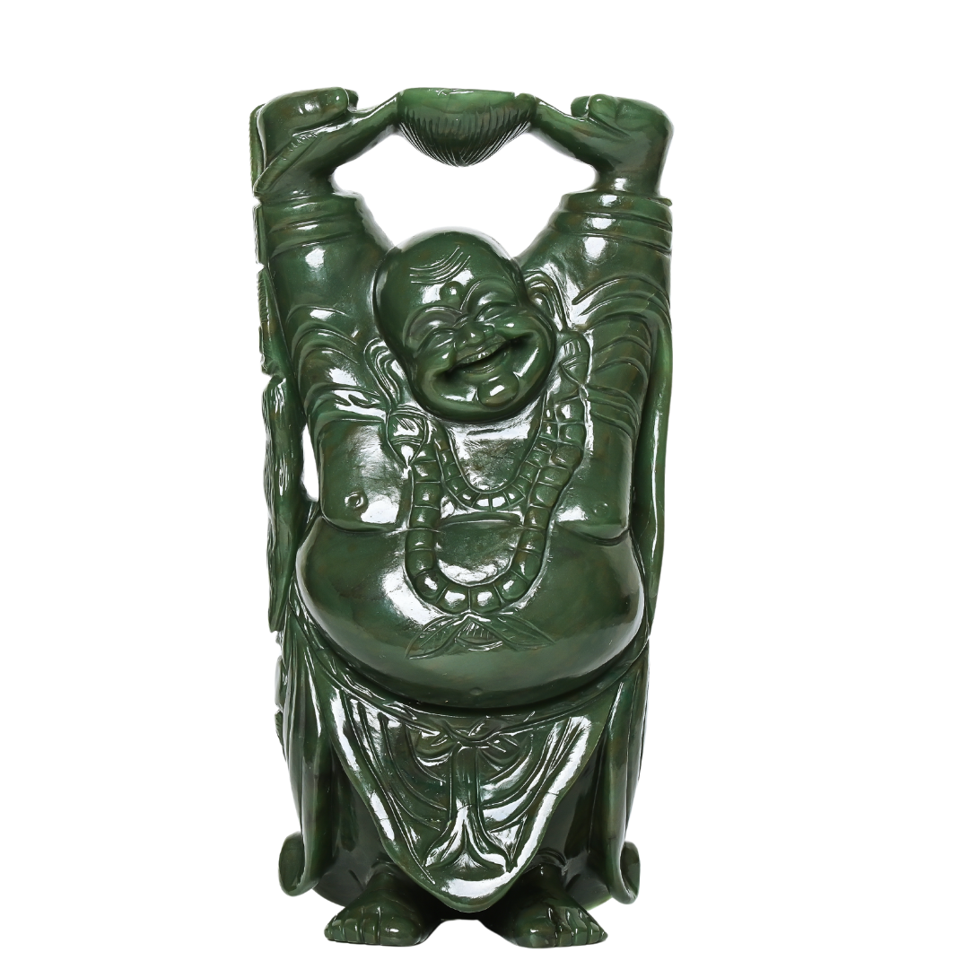 Prosperity and Joy: Green Aventurine Laughing Buddha Sculpture