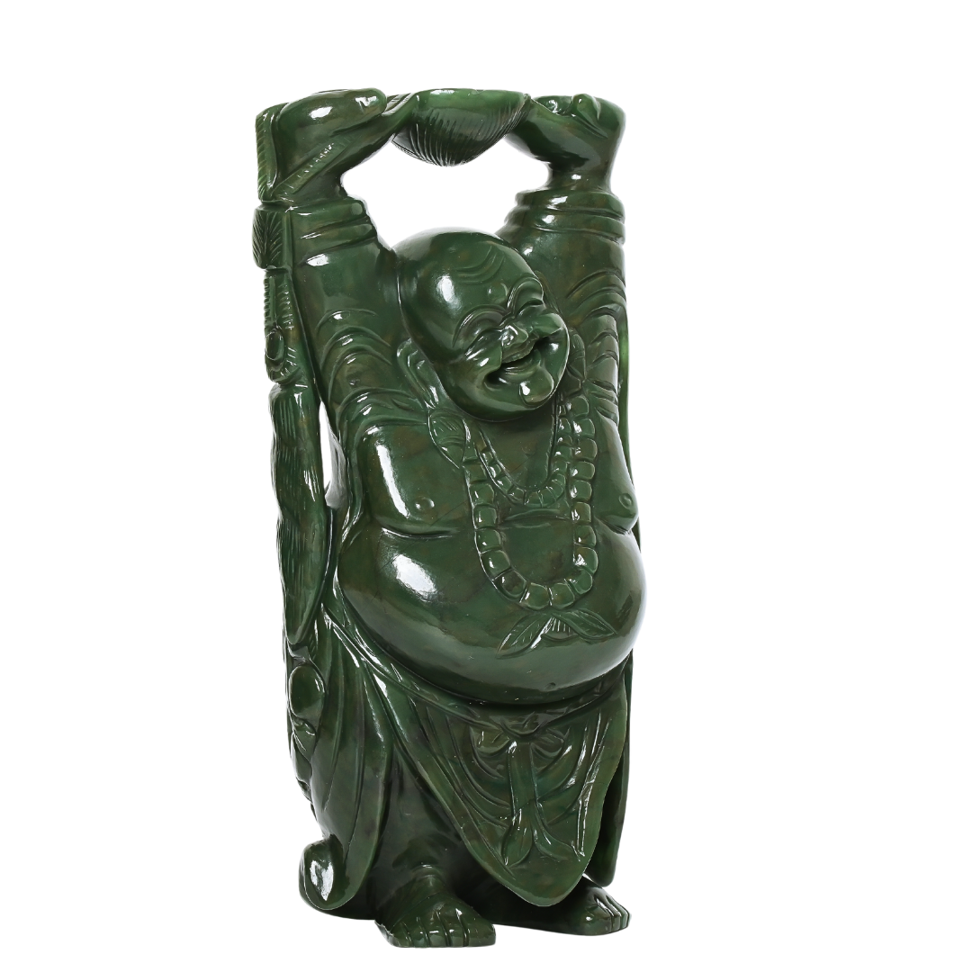 Prosperity and Joy: Green Aventurine Laughing Buddha Sculpture