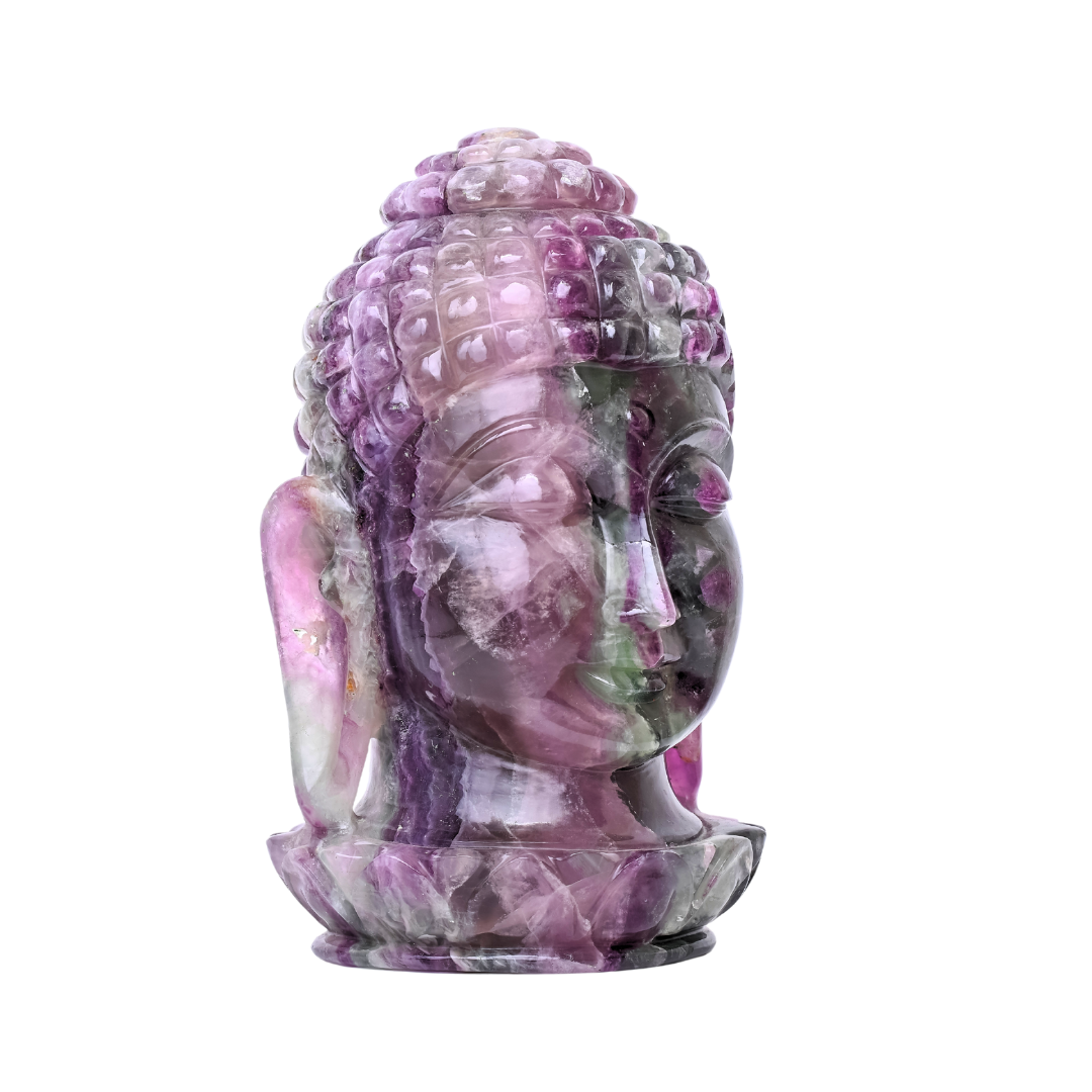 Eternal Serenity: Handcrafted Buddha Head Sculpture in Rare Purple Fluorite