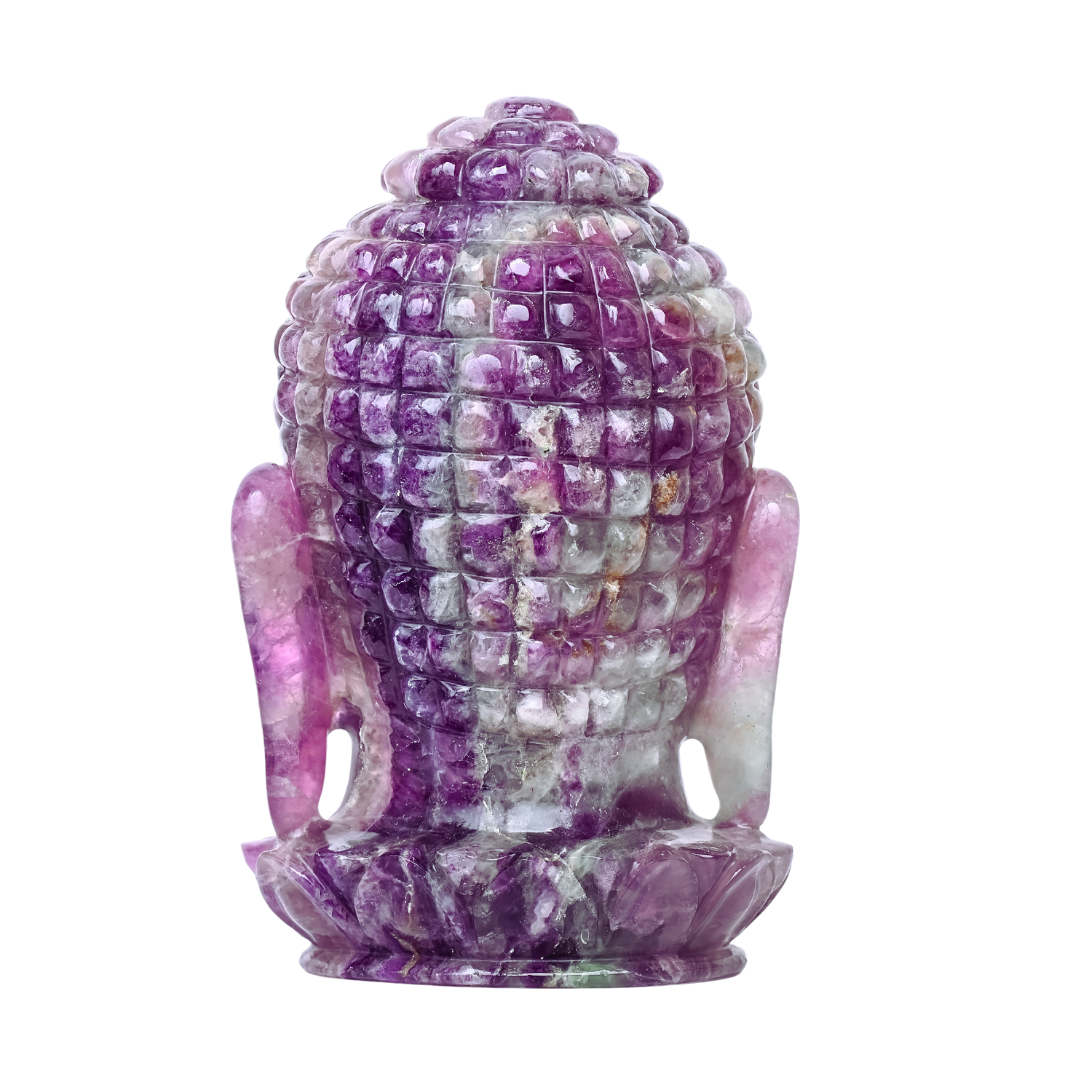 Eternal Serenity: Handcrafted Buddha Head Sculpture in Rare Purple Fluorite