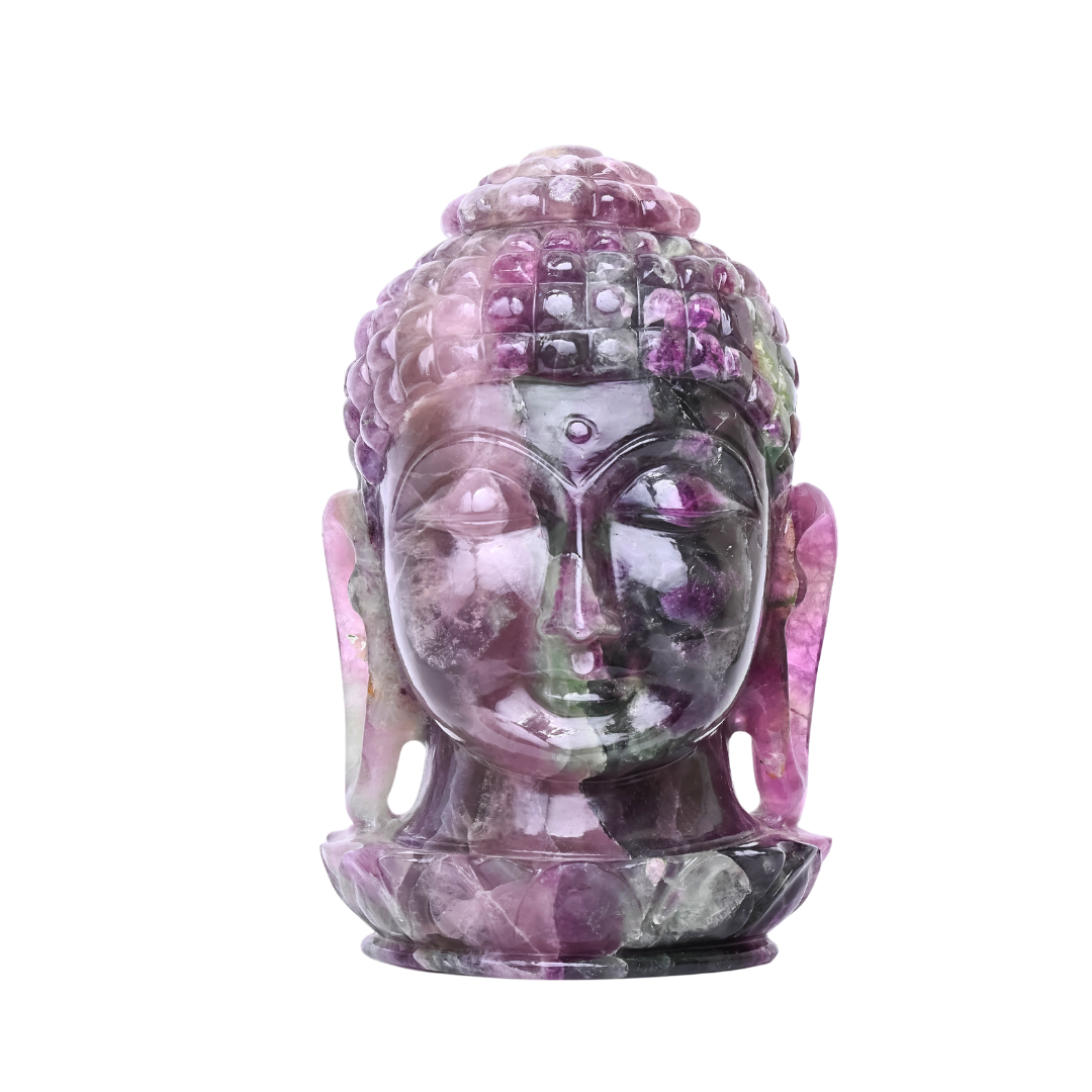 Eternal Serenity: Handcrafted Buddha Head Sculpture in Rare Purple Fluorite