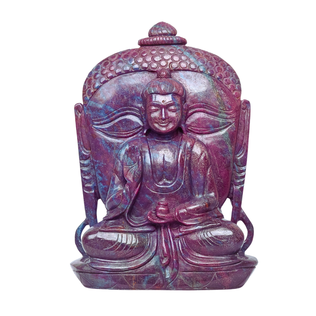 Exclusive Double-Sided Ruby Kyanite Buddha Head Sculpture: Luxury Gemstone Art