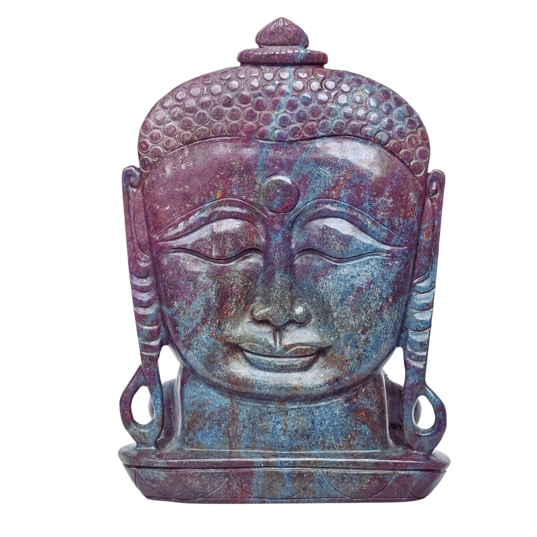 Exclusive Double-Sided Ruby Kyanite Buddha Head Sculpture: Luxury Gemstone Art